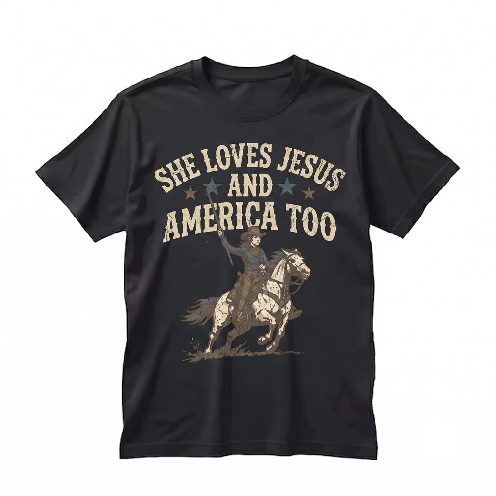 She Loves Jesus And America Too Christian Patriotic 4th Of July Faith Religious USA Unisex TShirt