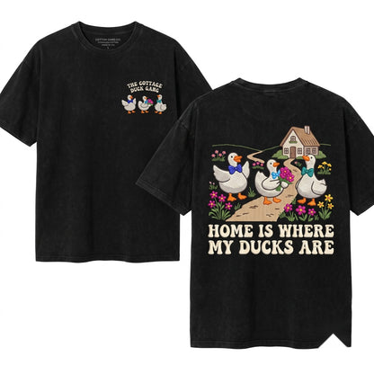 Cute Spring Geese Embroidered Silly Goose Loose Easter Adorable Animal Unisex Wash T-Shirt