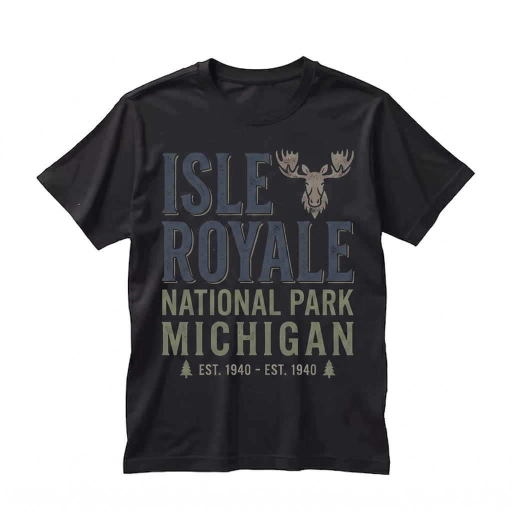 Vintage Isle Royale National Park Retro Michigan Moose Nature Hiking Gift Unisex TShirt