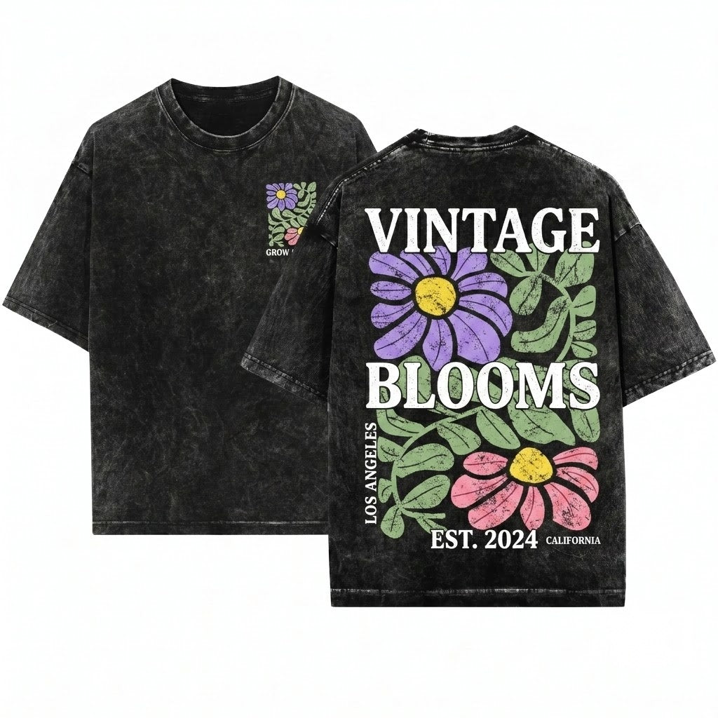 Vintage Abstract Floral Botanical Boho Summer Unisex Wash T-Shirt