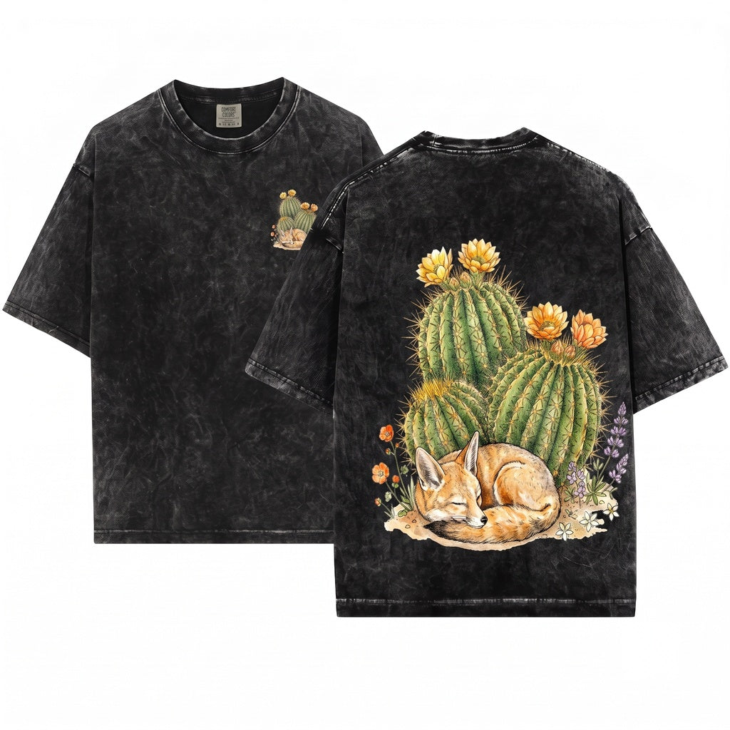 Vintage Desert Southwest Wildlife Sleeping Coyote Fox Nature Animal Graphic Gift Unisex Wash T-Shirt