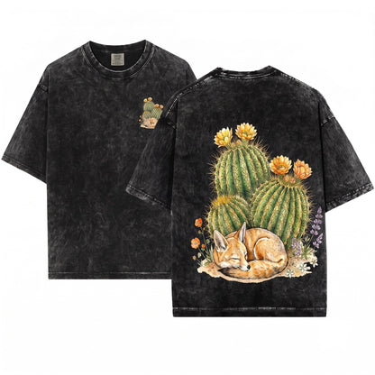 Vintage Desert Southwest Wildlife Sleeping Coyote Fox Nature Animal Graphic Gift Unisex Wash T-Shirt