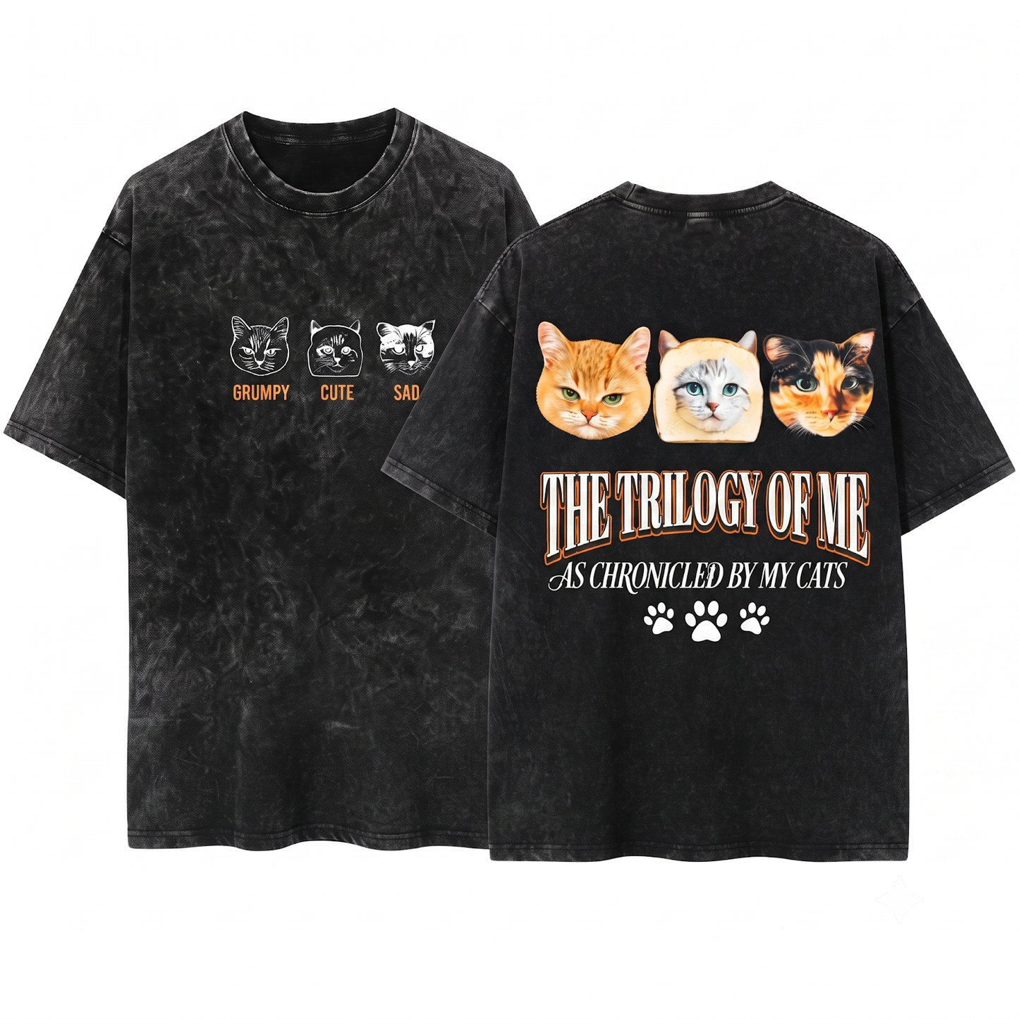 Me in Three Pictures Cat Funny Mood Graphic Tee - Emotional Meme Kitten Mom Dad Gift - Unisex Heavyweight Garment-Dyed T-Shirt