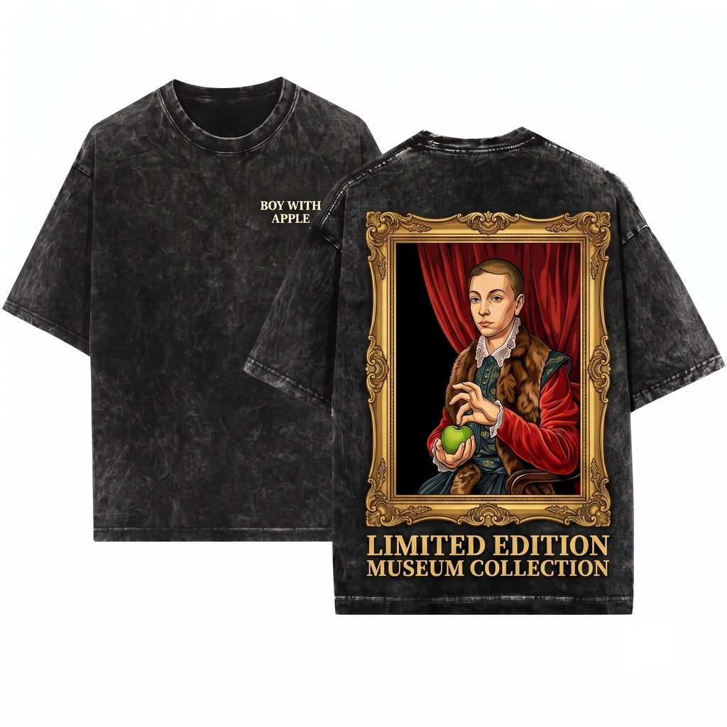 Boy with Apple Painting Vintage Movie Graphic Renaissance Art Portrait Unisex Wash T-Shirt