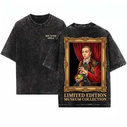 Boy with Apple Painting Vintage Movie Graphic Renaissance Art Portrait Unisex Wash T-Shirt