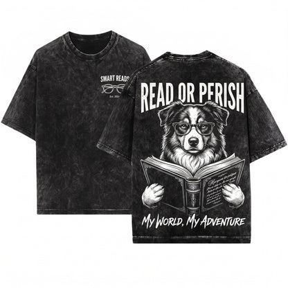 Australian Shepherd Reading Dog Mom Dad Librarian Bookworm Gift Unisex Wash T-Shirt