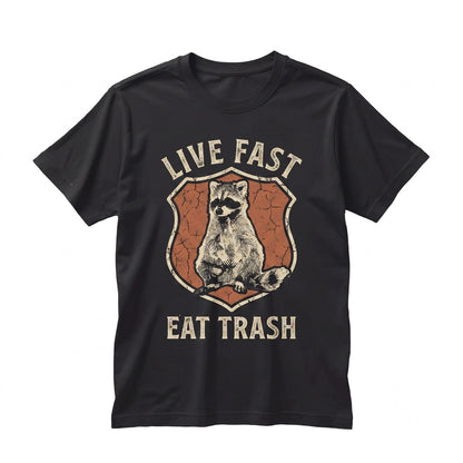 Live Fast Japanese Tanuki Raccoon Dog Graphic Print Cotton Crewneck Unisex TShirt