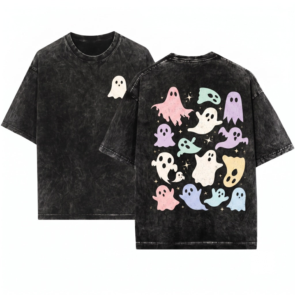 Spooky Season Ghost Collage Fall Halloween Sweater Unisex Wash T-Shirt
