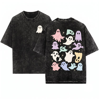 Spooky Season Ghost Collage Fall Halloween Sweater Unisex Wash T-Shirt