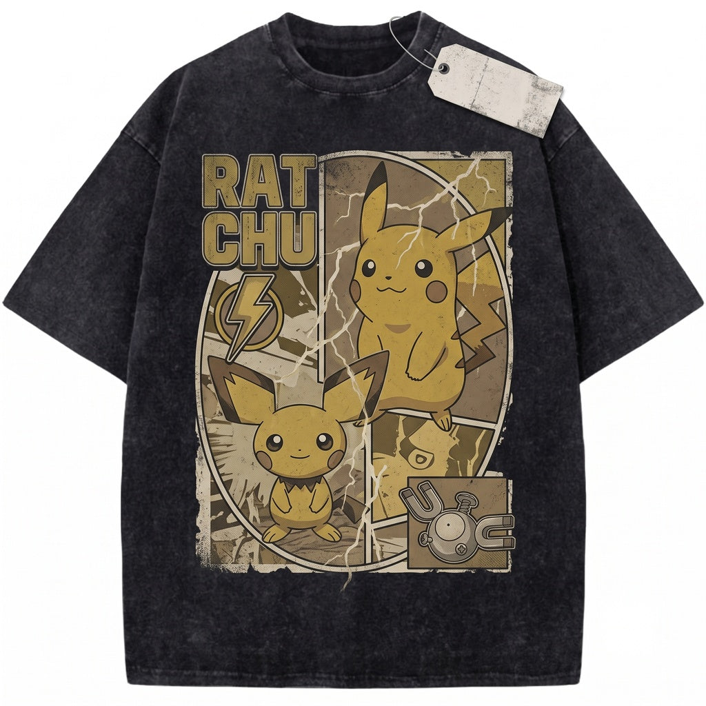 Vintage Japanese Anime Anatomy Graphic Retro Washed Pocket Monster Gamer Oversized Fan Gift Unisex TShirt