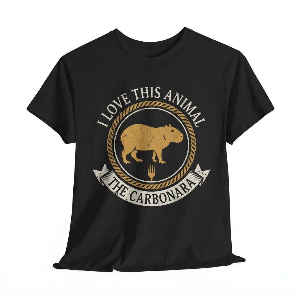 Cute Capybara Eating Carbonara Pasta Graphic Cotton Crewneck Apparel Unisex TShirt