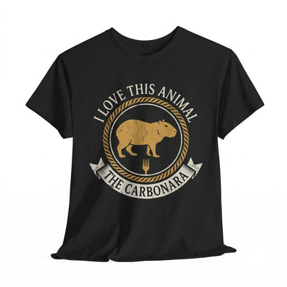Cute Capybara Eating Carbonara Pasta Graphic Cotton Crewneck Apparel Unisex TShirt