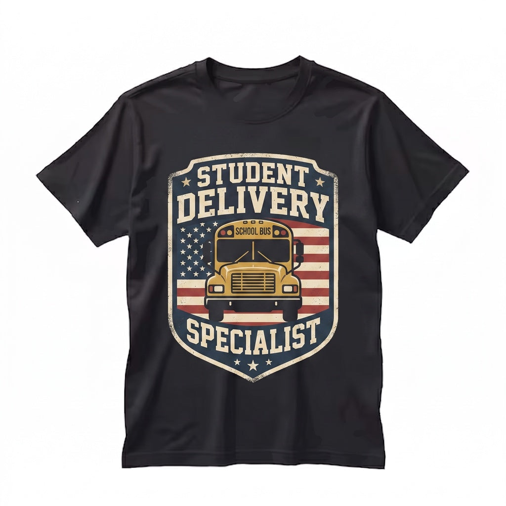 Student Delivery Specialist Patriotic School Bus Driver Transportation Worker Gift American Flag Graphic Apparel for Men Women