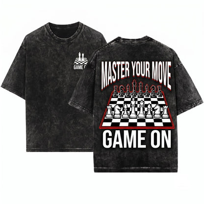 Game On Chess Pieces Funny Board Strategy Player Gamer Gift Graphic Apparel Unisex Wash T-Shirt