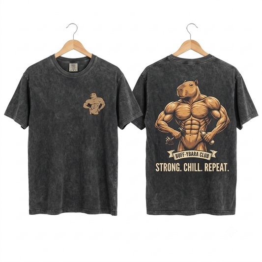 Funny Muscular Capybara Gym Shirt Retro Bodybuilder Animal Workout Weightlifting Fitness Gift Unisex Heavyweight Garment-Dyed T-Shirt