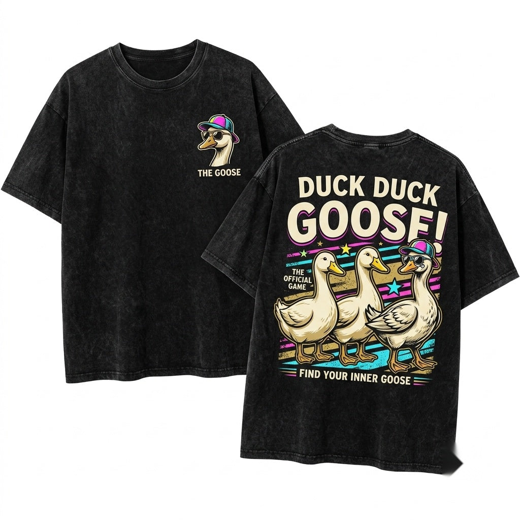 Duck Goose Trending Catchphrase Girly Boutique Brushstroke Graphic Summer Beach Vintage Unisex Wash T-Shirt