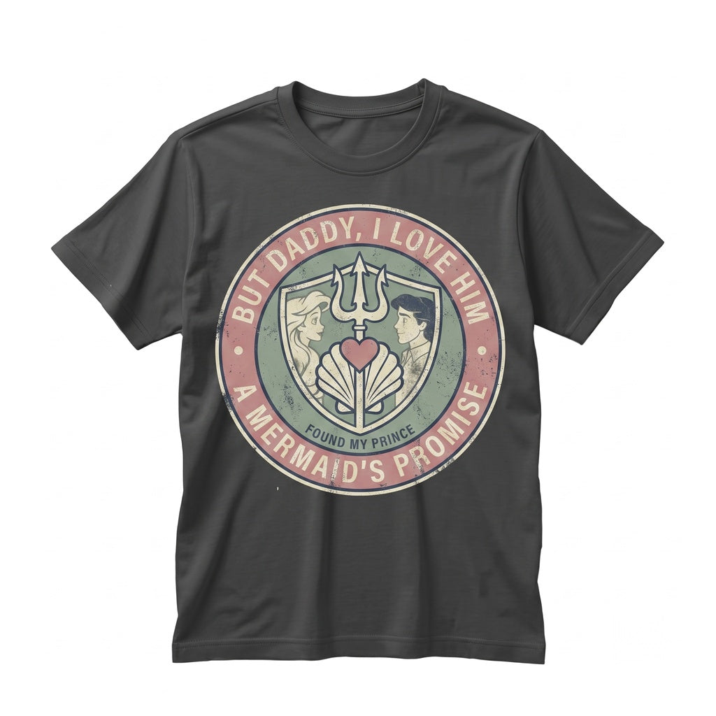 Ariel Princess & Eric Prince Mermaid Graphic Top, But Daddy I Love Him Quote Vintage Theme Park Vacation Gifts Unisex TShirt