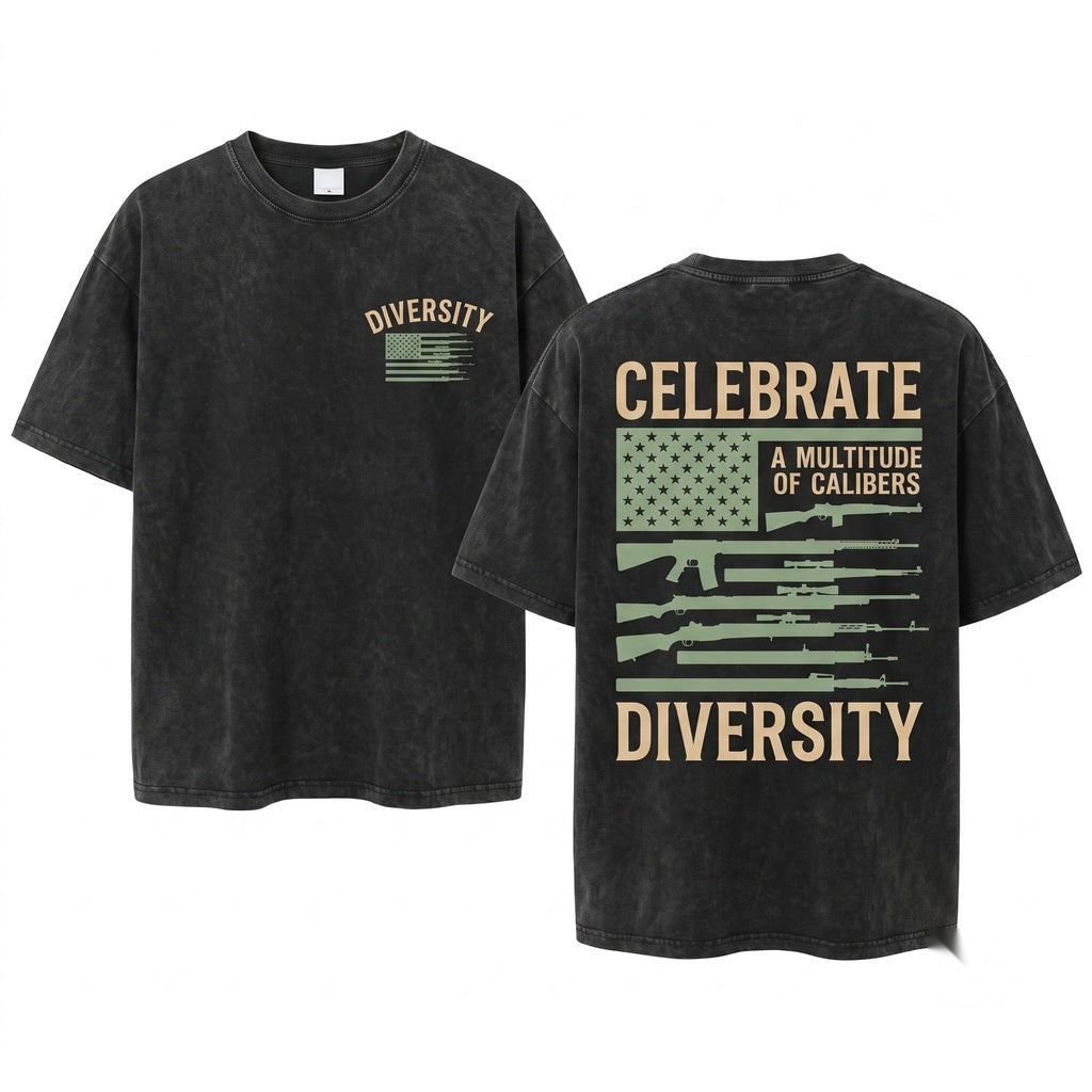 Celebrate Diversity Funny Guns USA Flag 2nd Amendment Firearm Rights Patriotic Unisex Wash T-Shirt