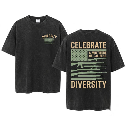 Celebrate Diversity Funny Guns USA Flag 2nd Amendment Firearm Rights Patriotic Unisex Wash T-Shirt