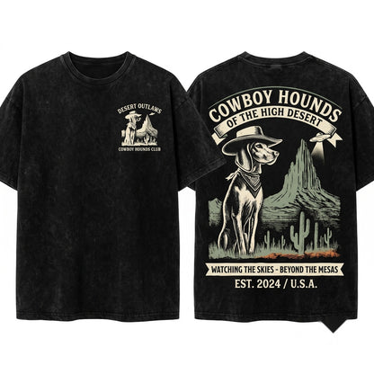 Vintage Western Cowboy Coonhound Alien UFO Retro Canine Pet Owner Present Unisex Wash T-Shirt
