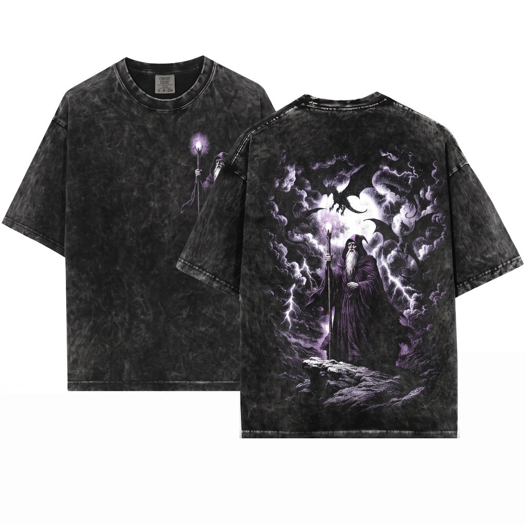 Mystical Wizard Dragon Retro Fantasy Graphic Grunge Streetwear Gamer Vintage Unisex Wash T-Shirt