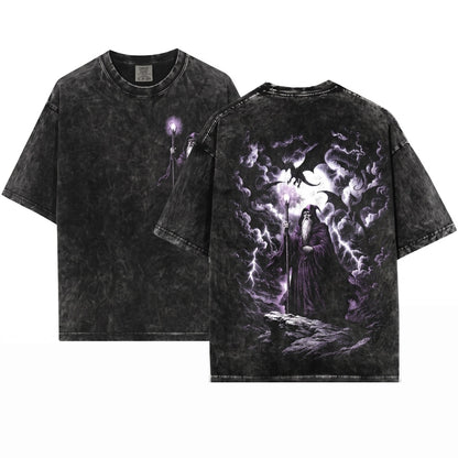 Mystical Wizard Dragon Retro Fantasy Graphic Grunge Streetwear Gamer Vintage Unisex Wash T-Shirt