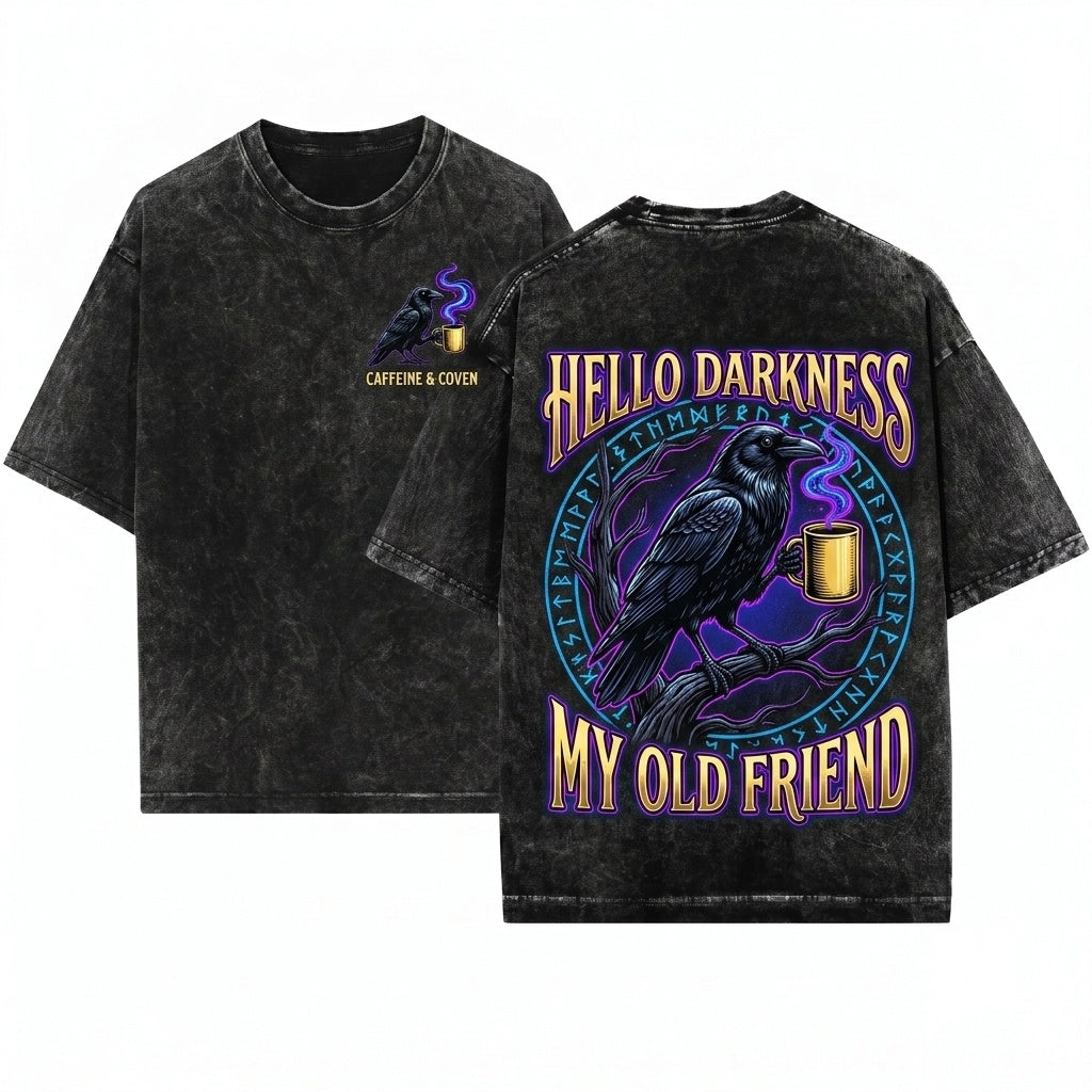 Darkness Crow Embroidered Coffee Bird Funny Goth Caffeine Lover Humor Unisex Wash T-Shirt
