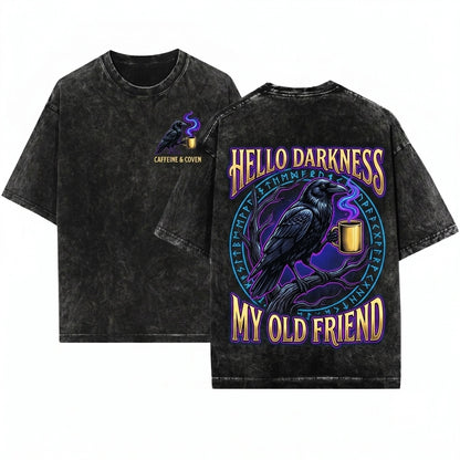 Darkness Crow Embroidered Coffee Bird Funny Goth Caffeine Lover Humor Unisex Wash T-Shirt