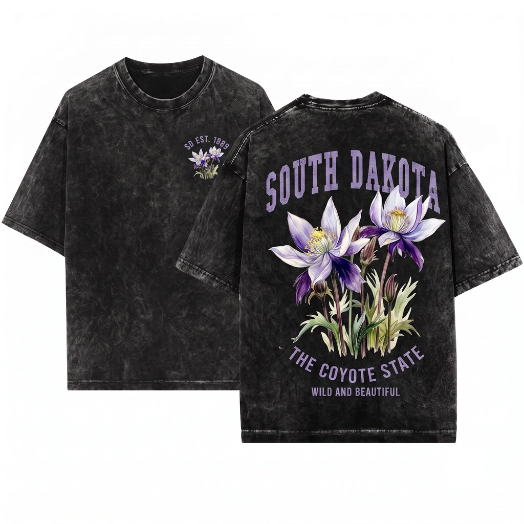South Dakota Floral State Pride Crewneck Unisex Wash T-Shirt