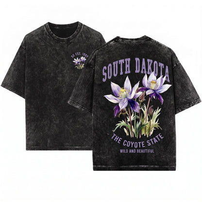South Dakota Floral State Pride Crewneck Unisex Wash T-Shirt