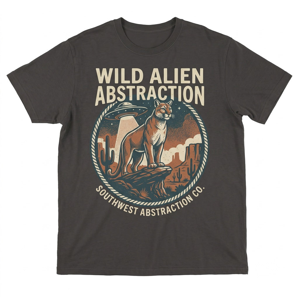 UFO Mountain Lion Alien Abduction Cougar Retro Southwest Desert Cactus Sci Fi Big