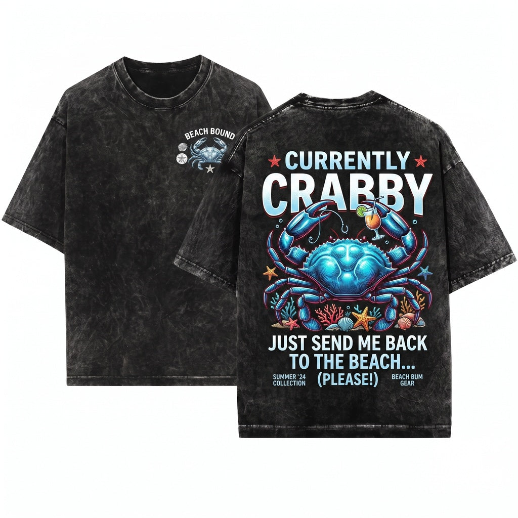 Currently Crabby Vintage Coastal Beach Graphic Unisex Wash T-Shirt