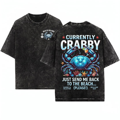 Currently Crabby Vintage Coastal Beach Graphic Unisex Wash T-Shirt