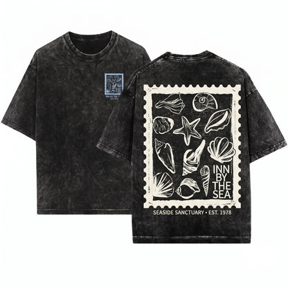 Seashell Coastal Ocean Graphic Summer Beach Unisex Wash T-Shirt