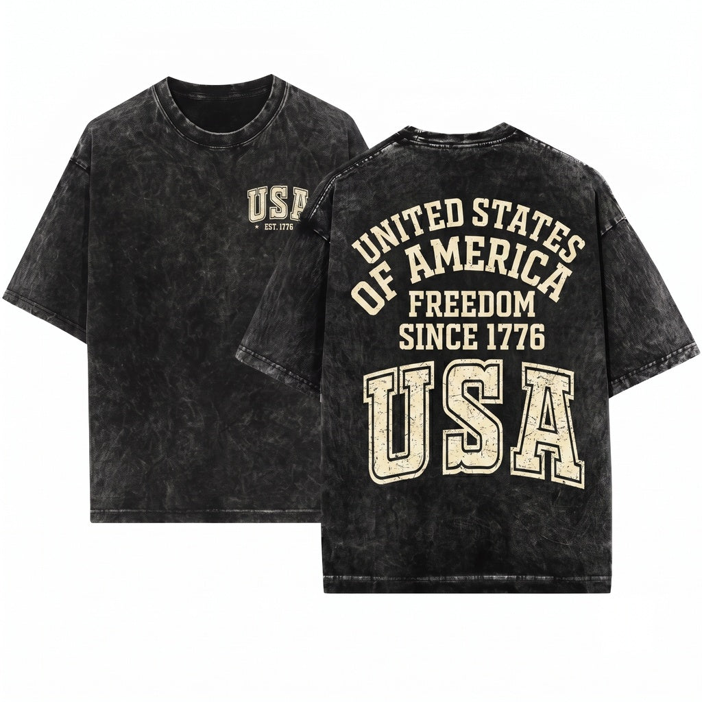 USA Est 1776 America Patriotic Vintage Varsity Unisex Wash T-Shirt