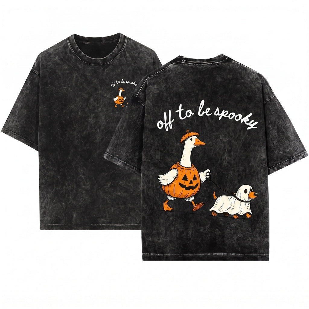 Funny Goose Walking Ghost Dog Off To Be Spooky Cute Pumpkin Fall Graphic Season Sweatshirt Unisex Wash T-Shirt