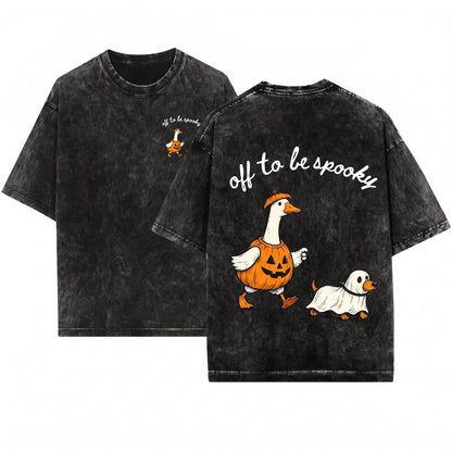 Funny Goose Walking Ghost Dog Off To Be Spooky Cute Pumpkin Fall Graphic Season Sweatshirt Unisex Wash T-Shirt