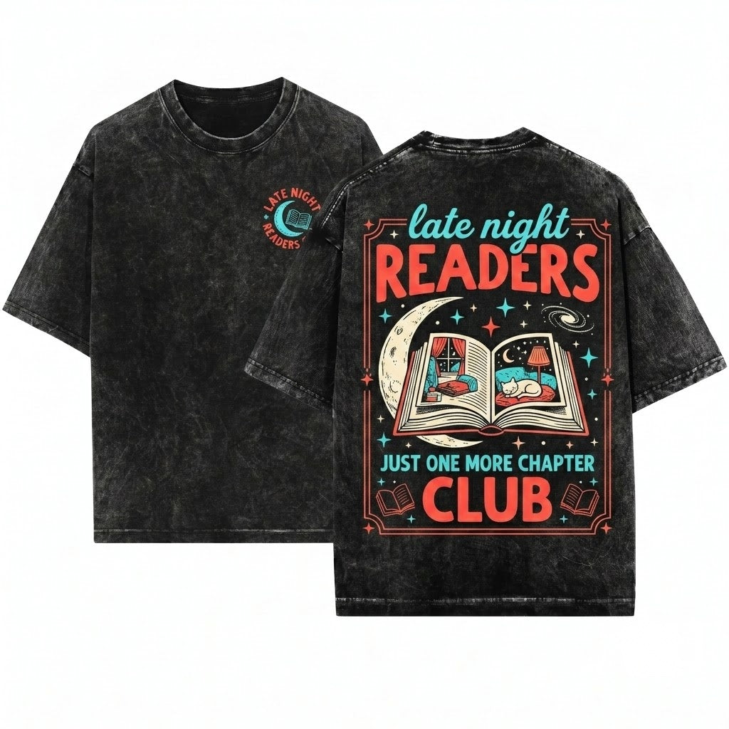 Late Night Readers Club Bookish Bookworm Novel Reading Graphic Lover Gift Unisex Wash T-Shirt