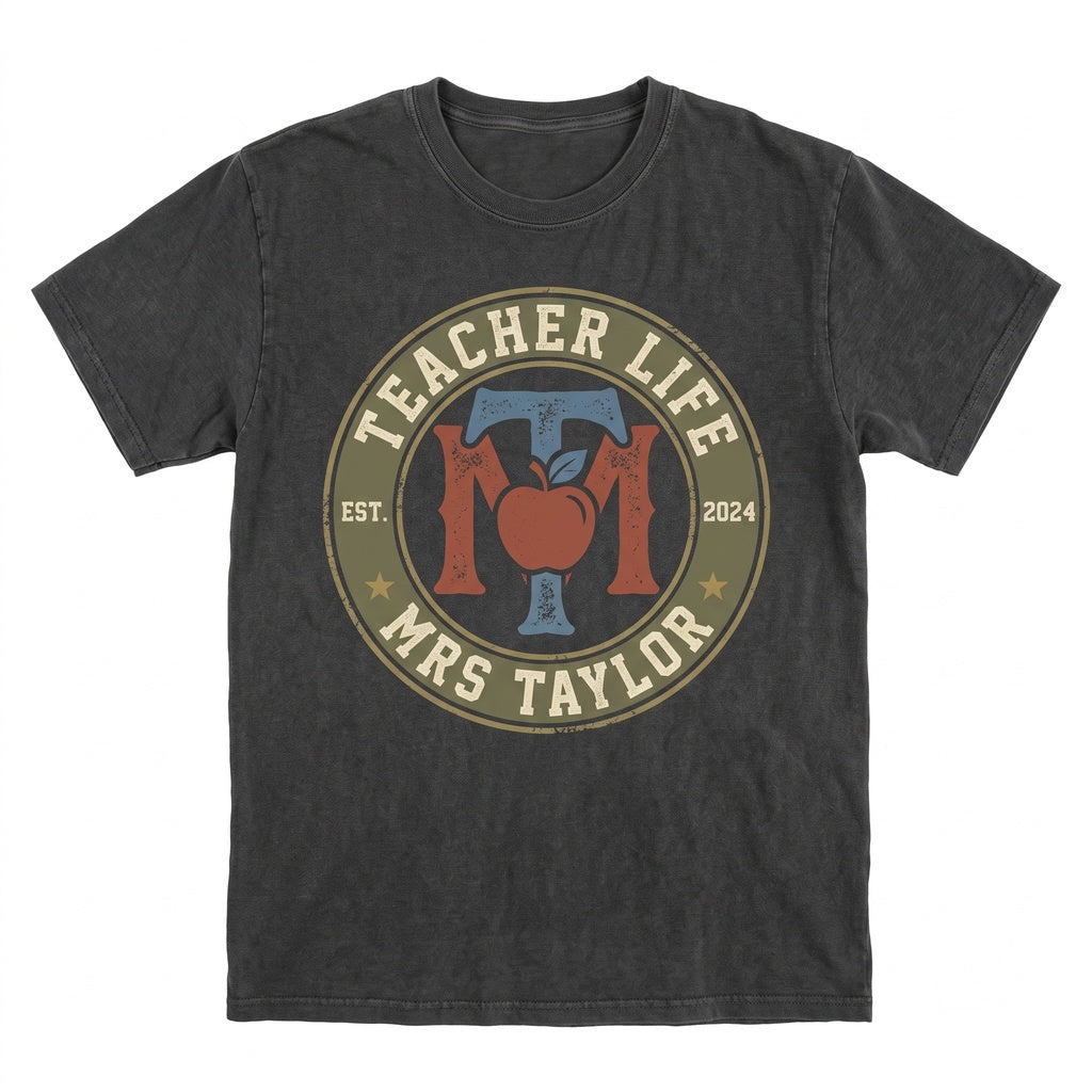 Custom Floral Pattern Teacher Appreciation Gift, Trendy Personalized Chenille Patch Lettering, Soft Mrs Name Unisex TShirt