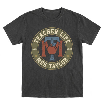 Custom Floral Pattern Teacher Appreciation Gift, Trendy Personalized Chenille Patch Lettering, Soft Mrs Name Unisex TShirt