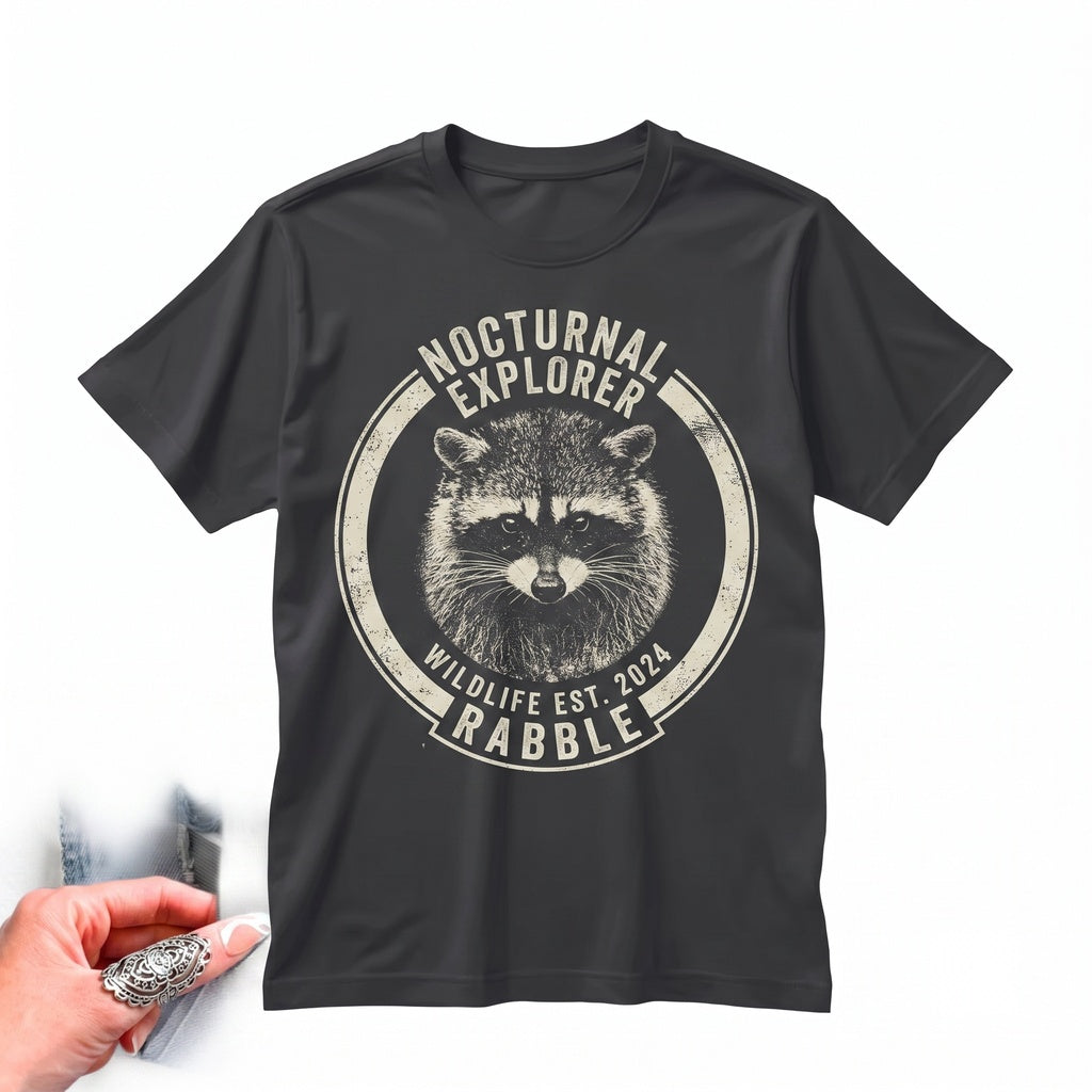 Detailed Wildlife Animal Graphic, Black White Nature Art Raccoon Gift Unisex TShirt