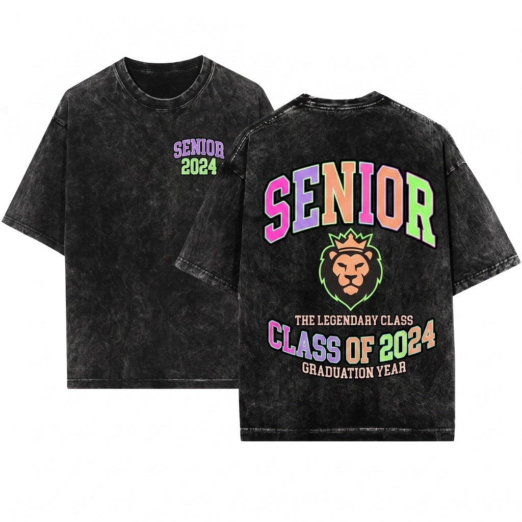 Retro Preppy Neon High School 1st Day Of Senior Teacher Girl Colorful Unisex Wash T-Shirt