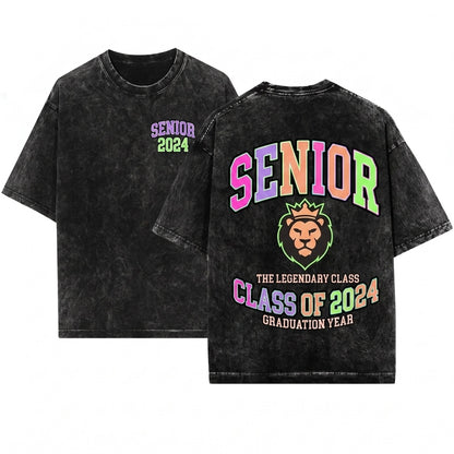 Retro Preppy Neon High School 1st Day Of Senior Teacher Girl Colorful Unisex Wash T-Shirt