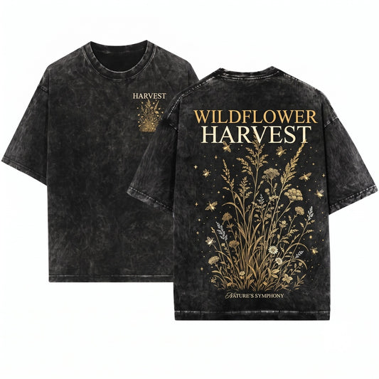 Vintage Firefly Wildflower Cottagecore Boho Nature Lover Botanical Meadow Insect Gift Unisex Wash T-Shirt