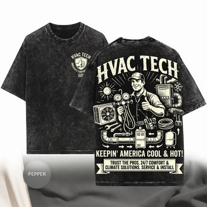 HVAC Technician AC Repairman Heating Cooling Furnace Service Tradesman Gift Keep Hot Unisex Wash T-Shirt