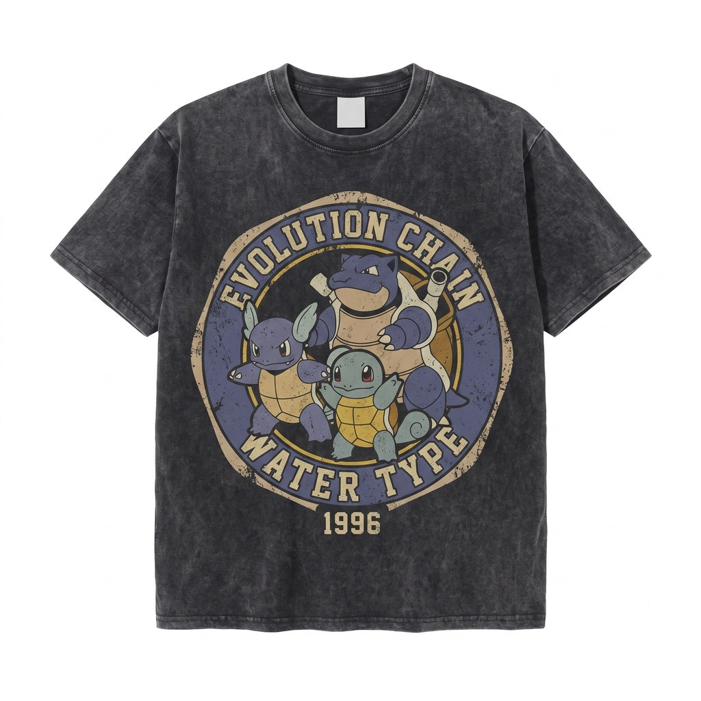 Vintage Squirtle Washed Cute Sleeping Anime Kawaii Oversized Graphic Unisex TShirt