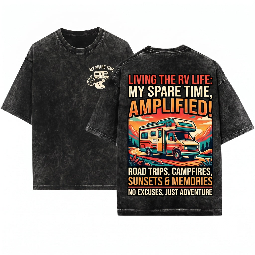 Things I Do In My Spare Time RV Camping Happy Camper Road Trip Adventure Outdoor Lover Gift Wanderlust Graphic Unisex Wash T-Shirt