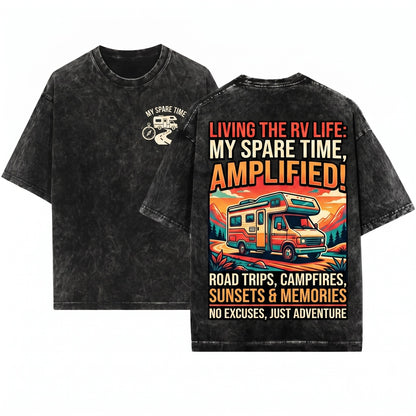 Things I Do In My Spare Time RV Camping Happy Camper Road Trip Adventure Outdoor Lover Gift Wanderlust Graphic Unisex Wash T-Shirt