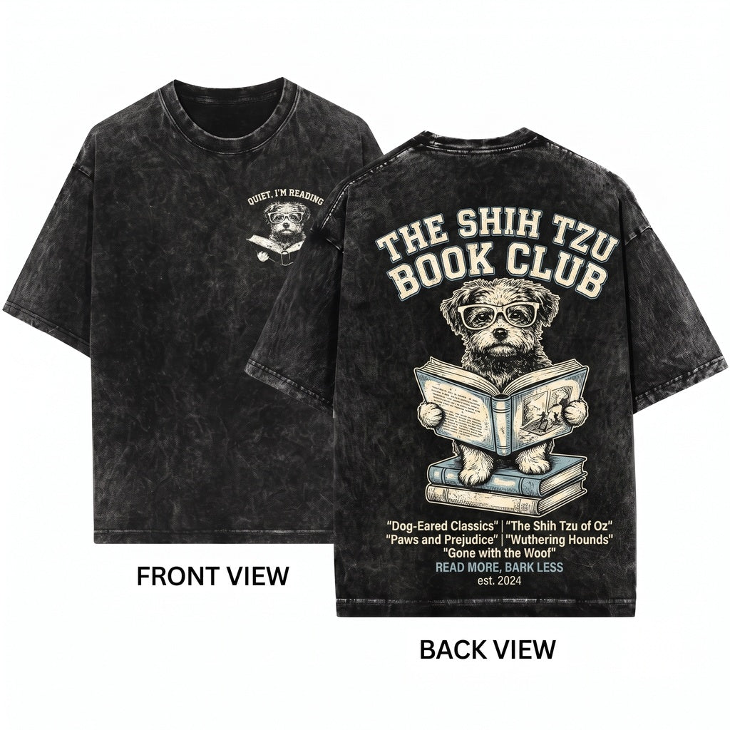 Yorkiepoo Book T-Shirt Reading Doodle Dog Gift Bookworm Librarian Apparel Unisex Wash Tee