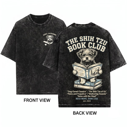 Yorkiepoo Book T-Shirt Reading Doodle Dog Gift Bookworm Librarian Apparel Unisex Wash Tee